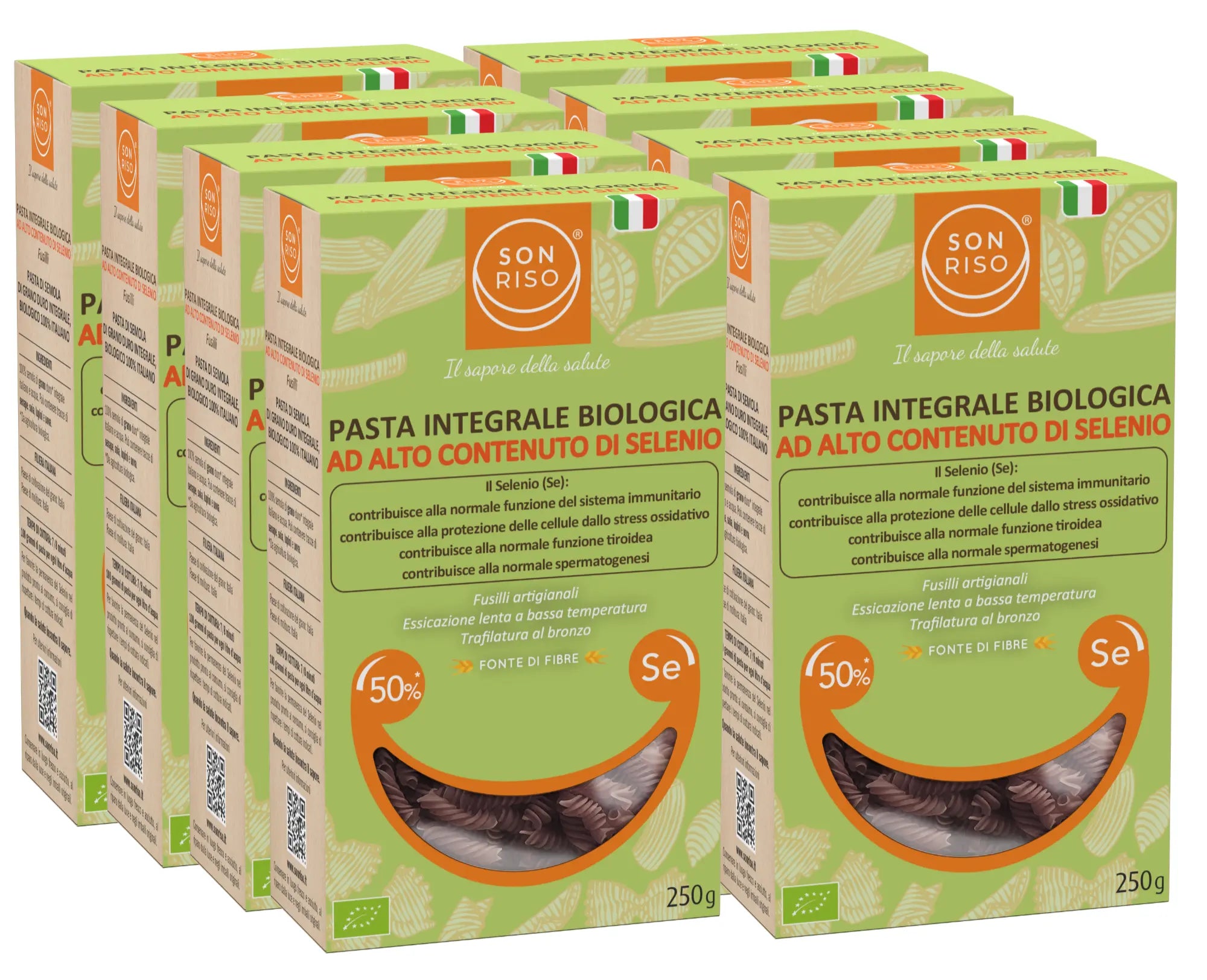 Scorta 8 Confezioni - Fusilli Integrali Bio ad alto contenuto di Selenio